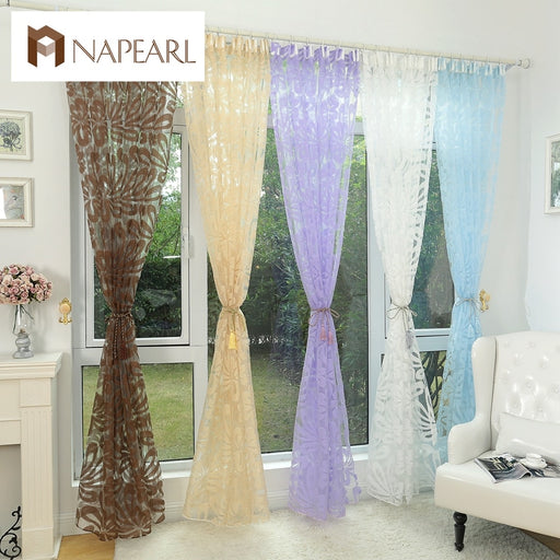 Floral design blue curtain tulle fabrics sheer curtains for bedroom window sheer curtain panels floral curtain transparent drape
