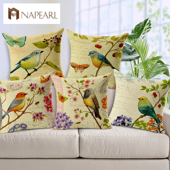 Small hand-painted flowers and butterflies fresh linen sofa cushion car cushion style soft cushion throw pillow seat cushion