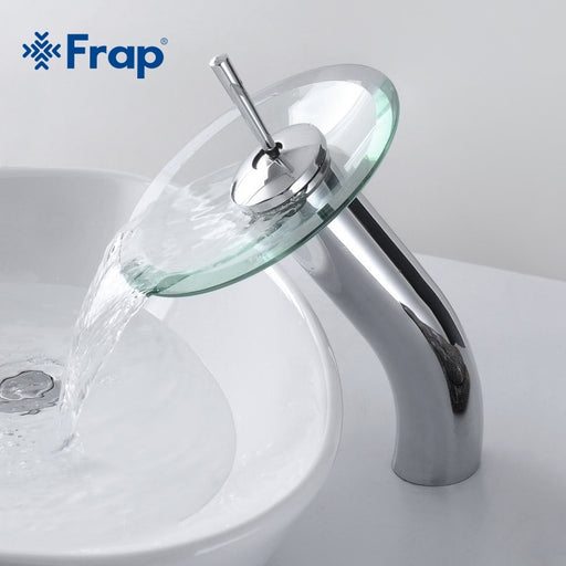 FRAP Brass circle waterfall Glass  Bathroom Basin Mixer Tap Waterfall Faucet Sink Vessel Chrome Polished Finish F1055-3