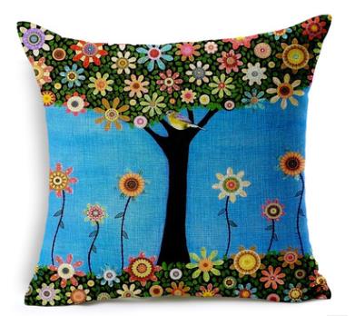 Small fresh flowers hand-painted oil painting tree cotton pillow cushion seat cushion throw pillows