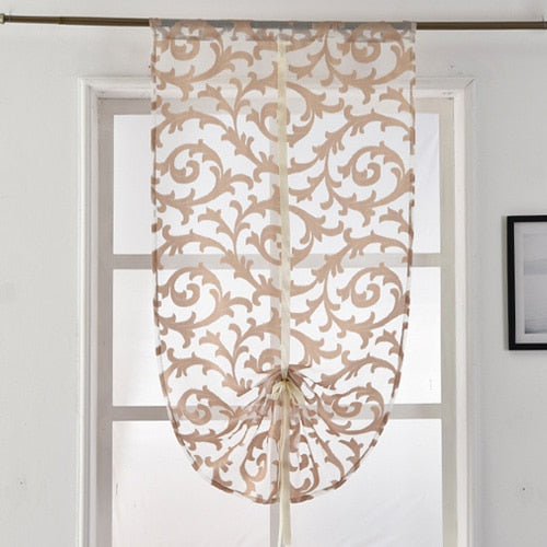 Short kitchen curtain modern window treatment tie up balloon curtain home textile sheer curtain panel tulle white black jacquard