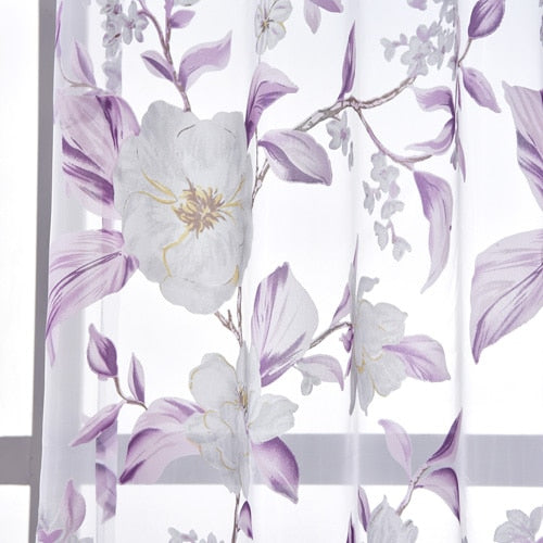 Floral tulle curtains modern sheer fabrics purple home textile kitchen door curtains short curtains living room window treatment