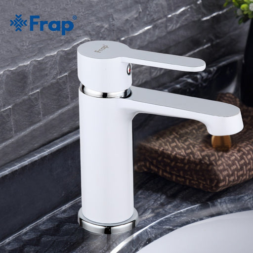 White Bathroom Brass Faucet