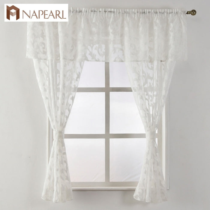 Short curtain valance kitchen window small organza jacquard fabrics black white beige sheer curtain panel tulle window treatment
