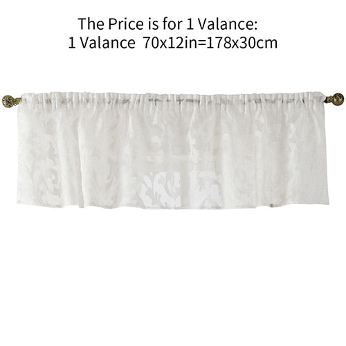 Short curtain valance kitchen window small organza jacquard fabrics black white beige sheer curtain panel tulle window treatment