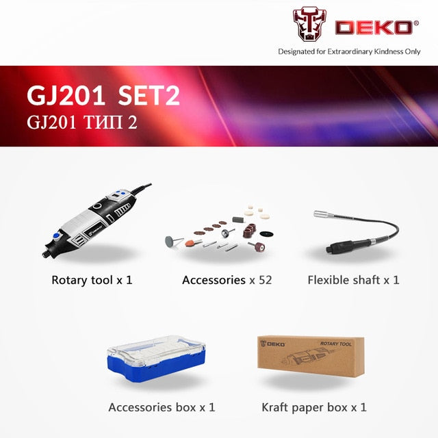 DEKO GJ201 LCD Variable Speed Rotary Tool Dremel Style Engraver Electric Mini Drill Grinder w/ Flexible Shaft 3 Sets to Choose