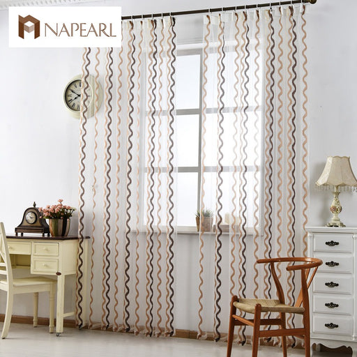 NAPEARL Stirped tulle curtains modern window treatments white sheer fabrics ready made jacquard kitchen door curtains balcony