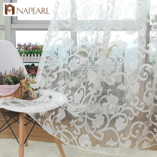NAPEARL European style jacquard design sheer panel tulle curtain for living room balcony organza fabrics European style window