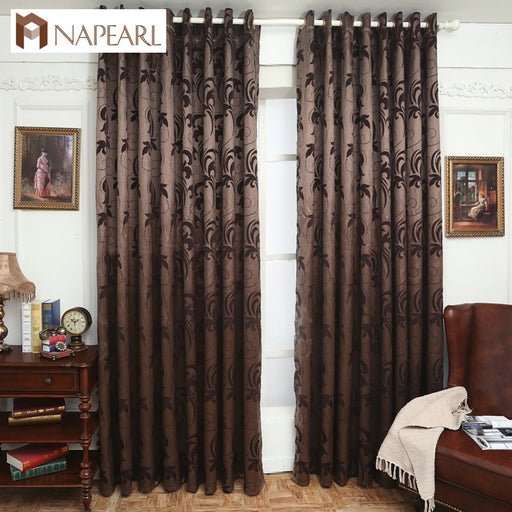 NAPEARL Jacquard curtains leave design brown curtain fabrics window treatments for living room panel shade fabrics door curtains