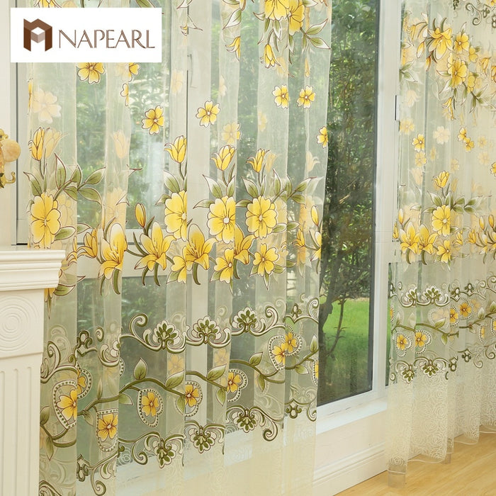 NAPEARL Fashion design modern transparent tulle curtains window treatments living room children bedroom colorful yellow sheer