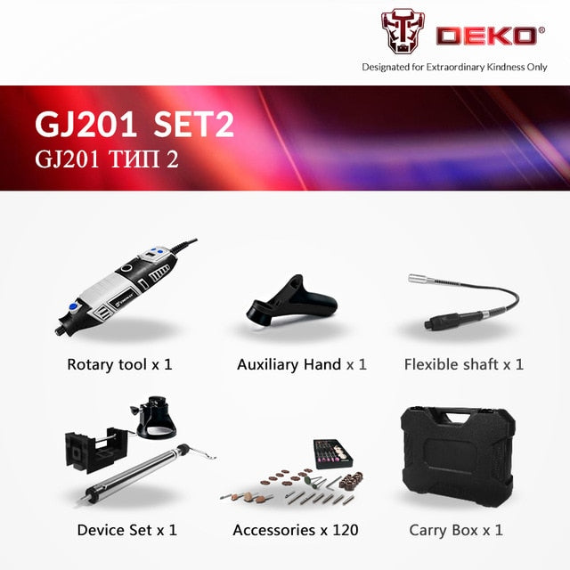 DEKO GJ201 LCD Variable Speed Rotary Tool Dremel Style Engraver Electric Mini Drill Grinder w/ Flexible Shaft Set4