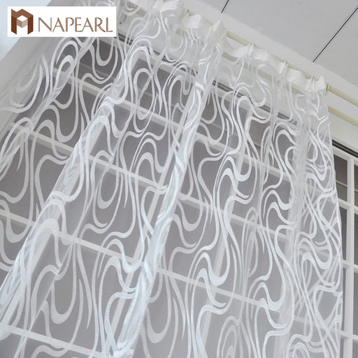 NAPEARL European style striped jacquard design ready made sheer curtains drapes simple modern tulle organza living room window