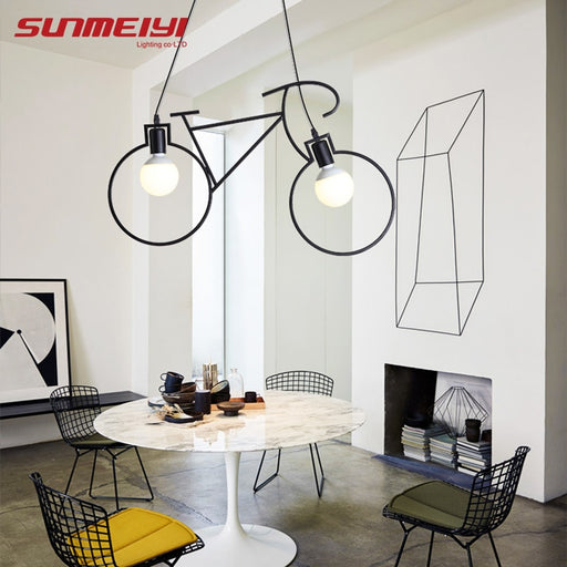 Modern Bicycle decor LED Pendant Lights For Living room Kitchen Coffee lustre pendente Hanging Lamp Nordic Vintage Light