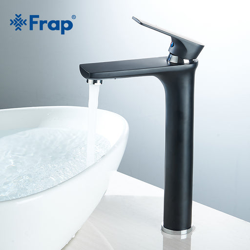 Frap Brass Single Handle Black Basin Faucet Deck Mounted Countertop Bathroom Basin Sink Mixers with Hot and Cold Water Y10110
