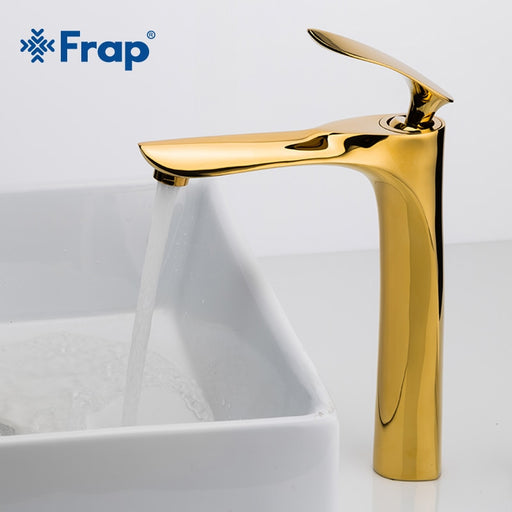 FRAP Luxury Golden Basin Faucet Brass Faucet Bathroom Taps Single Handle Cold and Hot Water Tap Mixer High Basin Faucets Y10095