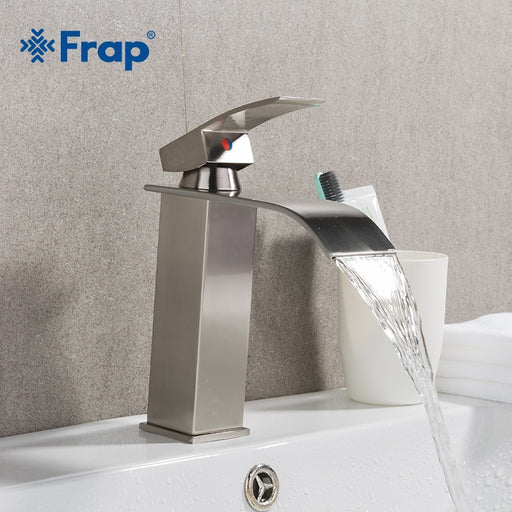 Frap Brushed Nickel Bathroom Faucet Waterfall Faucets Single Handle Brass bath Basin hot and cold Water Mixer Tap  Y10137