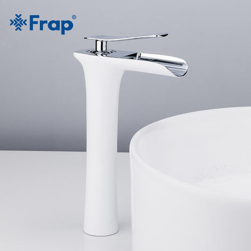 Frap New Arrival High White Spray Painting waterfall bathroom Basin Taps Bath sink faucet water mixer Crane Torneira  F1052-53