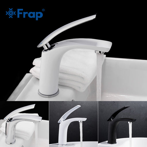 Frap  4 colors bath Basin Faucet Bathroom Faucets taps Solid White black Brass Cold & Hot Water Single Handle Sink Tap Mixer