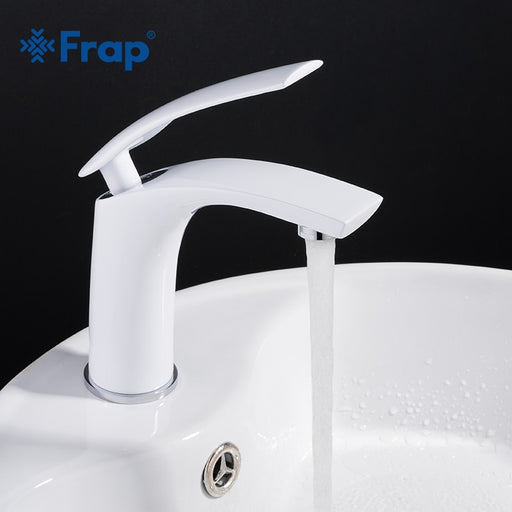 Frap New Basin Faucet Water Tap Bathroom Faucet Solid White Brass Cold & Hot Water Single Handle Water Sink Tap Mixer Y10044