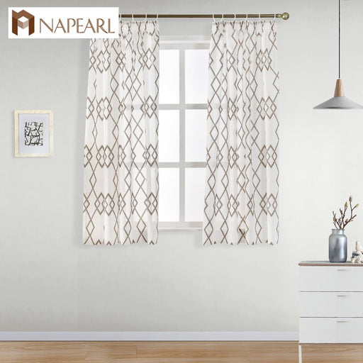 NAPEARL Ready Made Short Window Curtains for Bedroom Geometric Single Panel Drapery window Cheap Kitchen Curtains Elegant Window