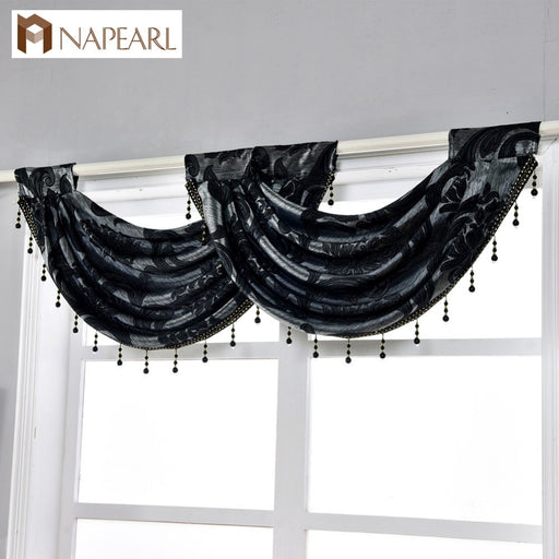 NAPEARL Beaded Decorative Valance Floral Kitchen Rod Pocket Curtains Jacquard Treatment Curtains Luxury Modern Thick Curtains