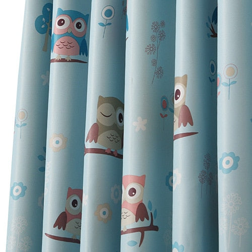 NAPEARL Blackout curtains cartoon owl kid bedroom window Grommet top treatment with tulle curtains panel modern short