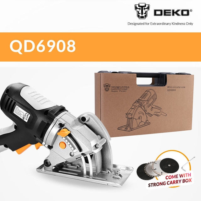 DEKO Mini Circular Saw Handle Power Tools, 4 Blades, BMC BOX Electric Saw with Personal Safety and Electrical Safety System