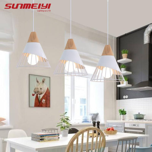Modern Pendant Lights Iron Cover LED Vintage Pendant Lamp For Restaurant Kitchen luminaire suspendu Wooden Living room Light