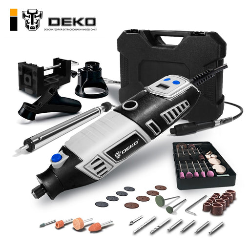 DEKO GJ201 LCD Variable Speed Rotary Tool Dremel Style Engraver Electric Mini Drill Grinder w/ Flexible Shaft 3 Sets to Choose
