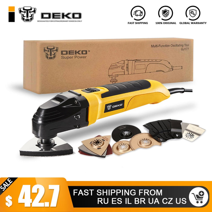 DEKO 220V Variable Speed Electric Multifunction Oscillating Tool Kit Multi-Tool Power Tool Electric Trimmer Saw w/ Accessories