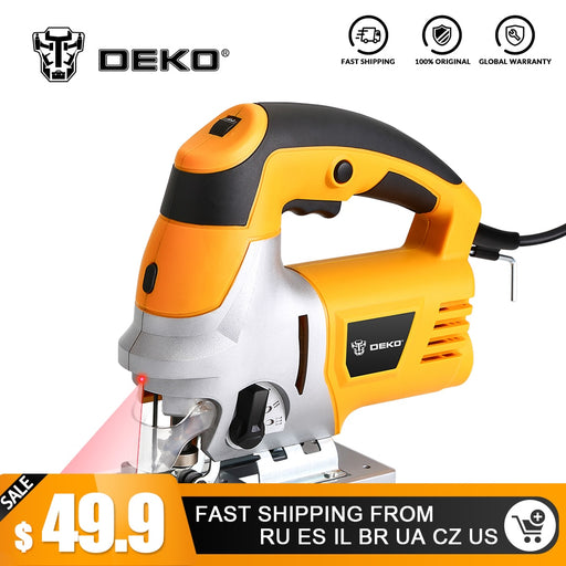 DEKO Laser Jig Saw, Variable Speed Includes 6pcs Blades, Metal Ruler, Dust Pipe, Allen Wrench Electric Saw Tools