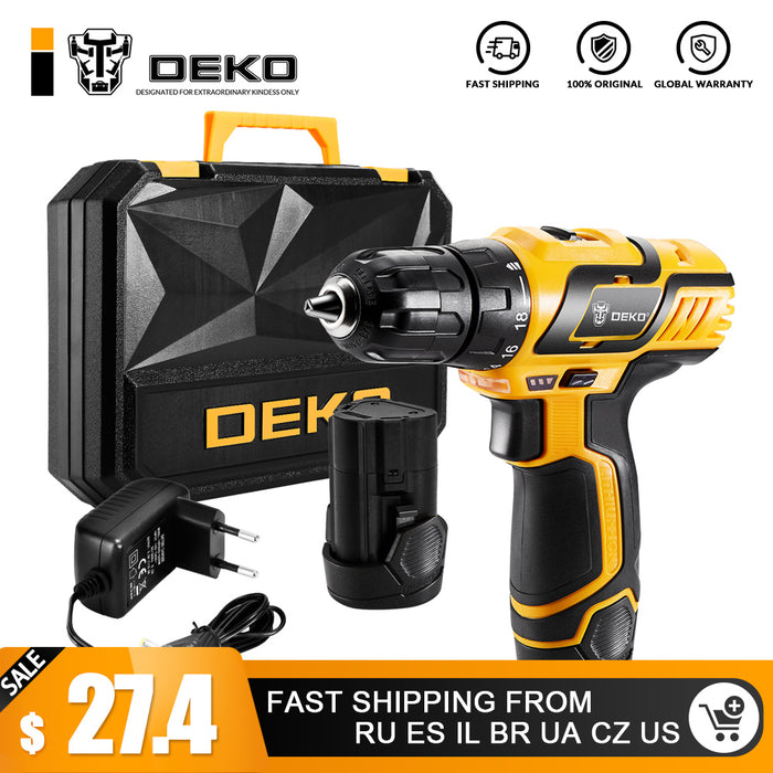 DEKO GCD10.8DU3 10.8-Volt Electric Screwdriver Cordless Drill Mini Wireless Power Driver DC Lithium-Ion Battery 10mm 2-Speed