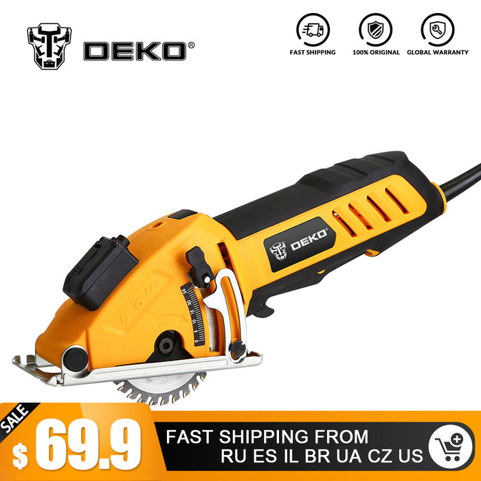 DEKO Mini Circular Saw Power Tools with Laser, 4 Blades, Dust passage, Allen key, Auxiliary handle, BMC BOX Electric Saw