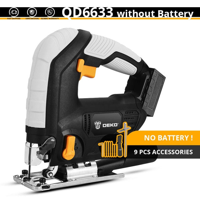 DEKO 20V Cordless Jig Saw LED light Adjustable Speed Electric Saw with 6 Pieces Blades, Metal Ruler, Allen Wrench