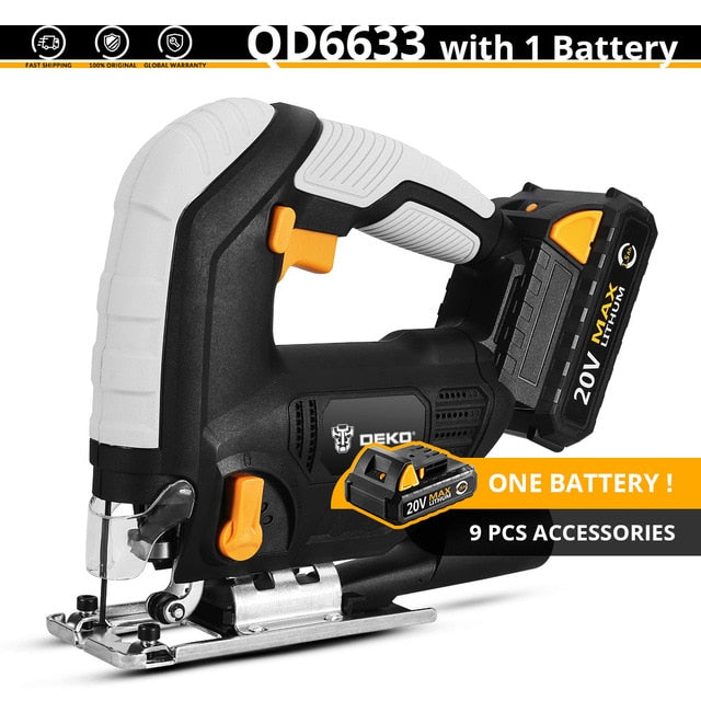 DEKO 20V Cordless Jig Saw LED light Adjustable Speed Electric Saw with 6 Pieces Blades, Metal Ruler, Allen Wrench
