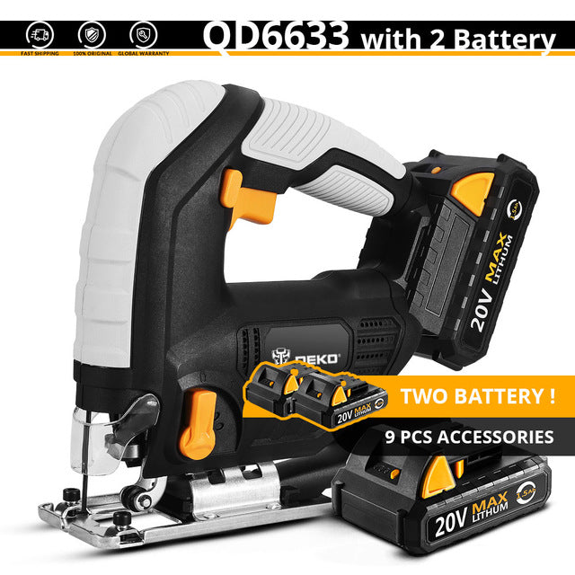 DEKO 20V Cordless Jig Saw LED light Adjustable Speed Electric Saw with 6 Pieces Blades, Metal Ruler, Allen Wrench