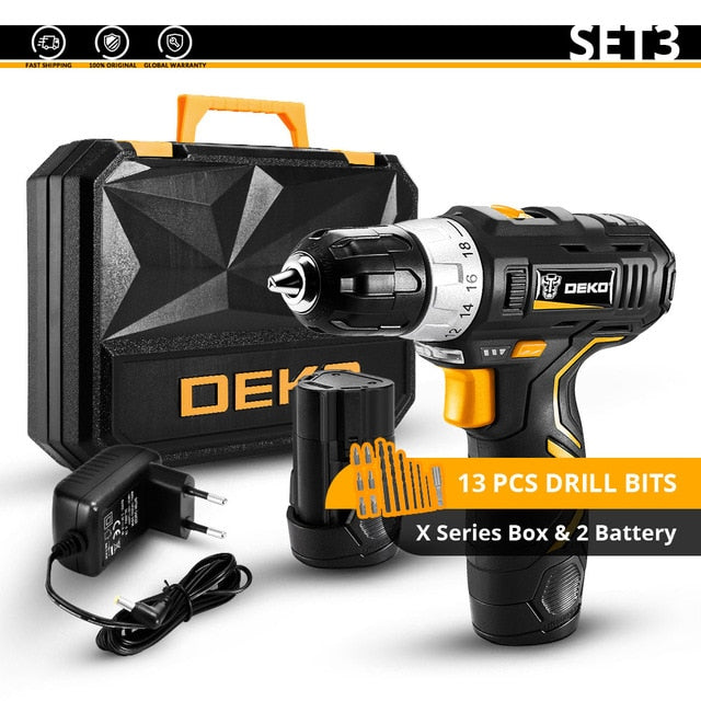 DEKO GCD12DU3 12V Max Electric Screwdriver Cordless Drill Mini Wireless Power Driver DC Lithium-Ion Battery 3/8-Inch 2-Speed