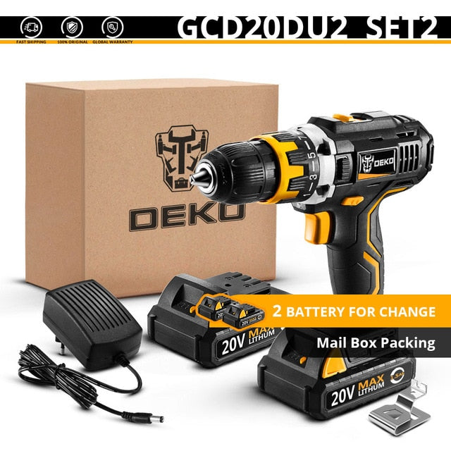 DEKO GCD20DU Series Electric Screwdriver Cordless Drill Impact Drill Power Driver 20V Max DC Lithium-Ion Battery 13mm 2-Speed