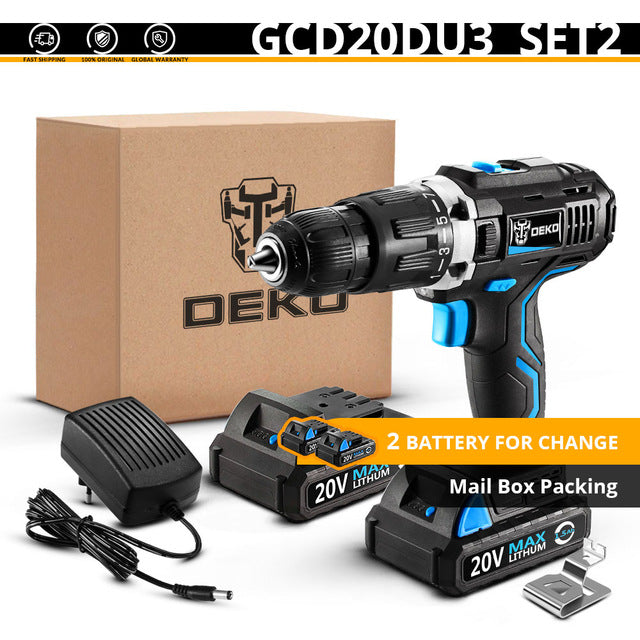 DEKO GCD20DU Series Electric Screwdriver Cordless Drill Impact Drill Power Driver 20V Max DC Lithium-Ion Battery 13mm 2-Speed
