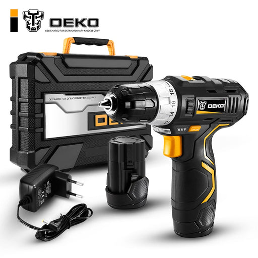 DEKO GCD12DU3 12V Max Electric Screwdriver Cordless Drill Mini Wireless Power Driver DC Lithium-Ion Battery 3/8-Inch 2-Speed