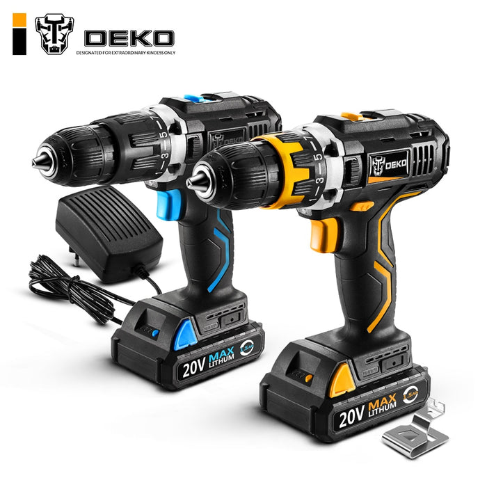 DEKO GCD20DU Series Electric Screwdriver Cordless Drill Impact Drill Power Driver 20V Max DC Lithium-Ion Battery 13mm 2-Speed