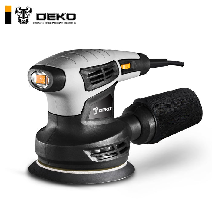 DEKO QD6206R 280W Random Orbit Sander  with 15 Sheets of sandpaper Dust exhaust and Hybrid dust canister