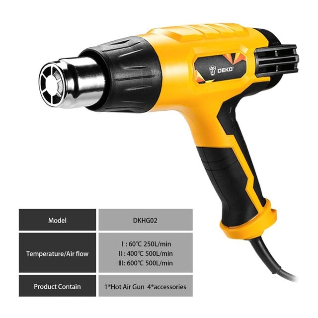 DEKO 220V Heat Gun 2000W Variable Temperature Advanced Electric Hot Air Gun with Four Nozzle Attachments Power Tool