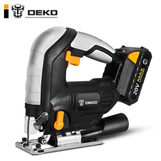 DEKO 20V Cordless Jig Saw LED light Adjustable Speed Electric Saw with 6 Pieces Blades, Metal Ruler, Allen Wrench