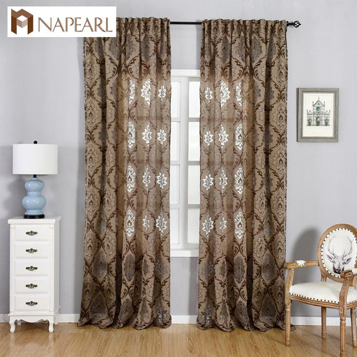 NAPEARL Window Panel Screening Floral Jacquard Semi-shades Curtains Free Shipping Brown for Bedroom Natural Ready Made Fabrics