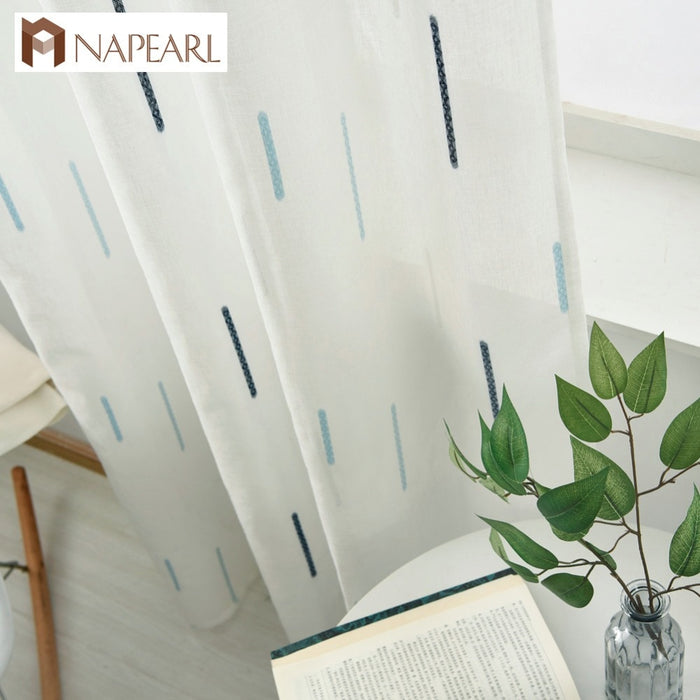 Modern geometric faux linen curtain semi-sheer jacquard curtain drop Striped simple tulle curtain living room custom made ready
