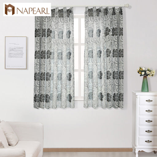 NAPEARL Short jacquard floral design semi-blackout curtains treatments modern curtains for kitchen living room window ready made