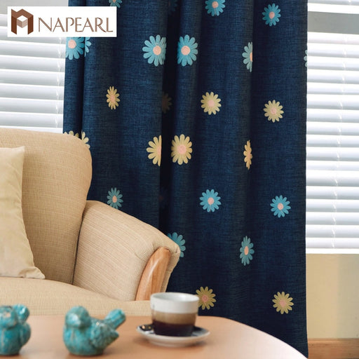 NAPEARL Embroidered curtains linen children room girl bedroom blue green blackout curtain drape floral short window curtains