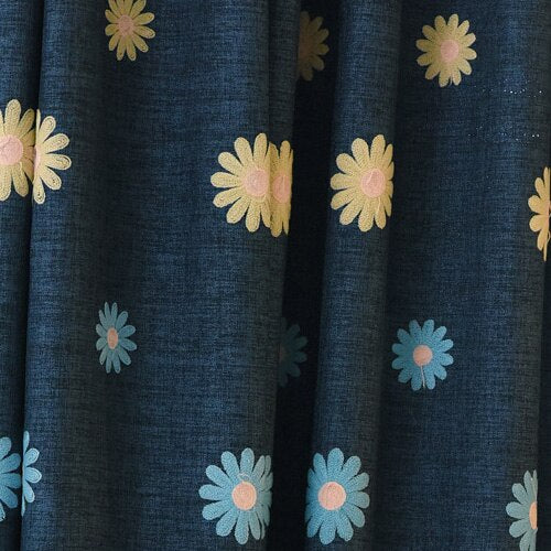 NAPEARL Embroidered curtains linen children room girl bedroom blue green blackout curtain drape floral short window curtains