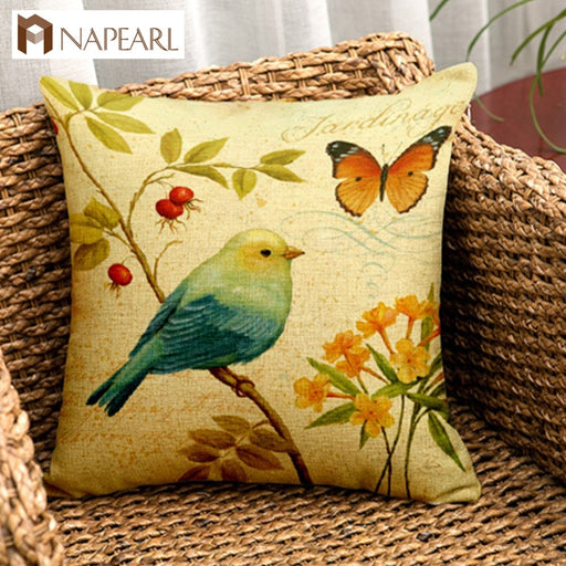 NAPEARL High Quality Stitching Birds Printed Pattern Pillowcase Cotton Textured Weave Cushion Cover Chiar Sofa Cloth Fabirics